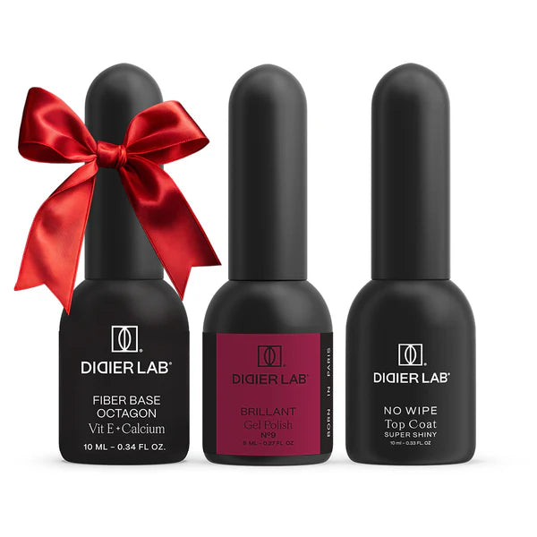 Trio Festivo Red Sparkle – Base Octagon, Brillant N°9, Top Coat Super Shiny, Didier Lab