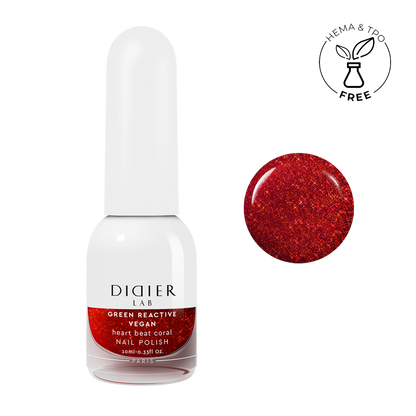 Smalto per unghie, Green reactive, Vegan, heart beat coral, Didier Lab, 10ml