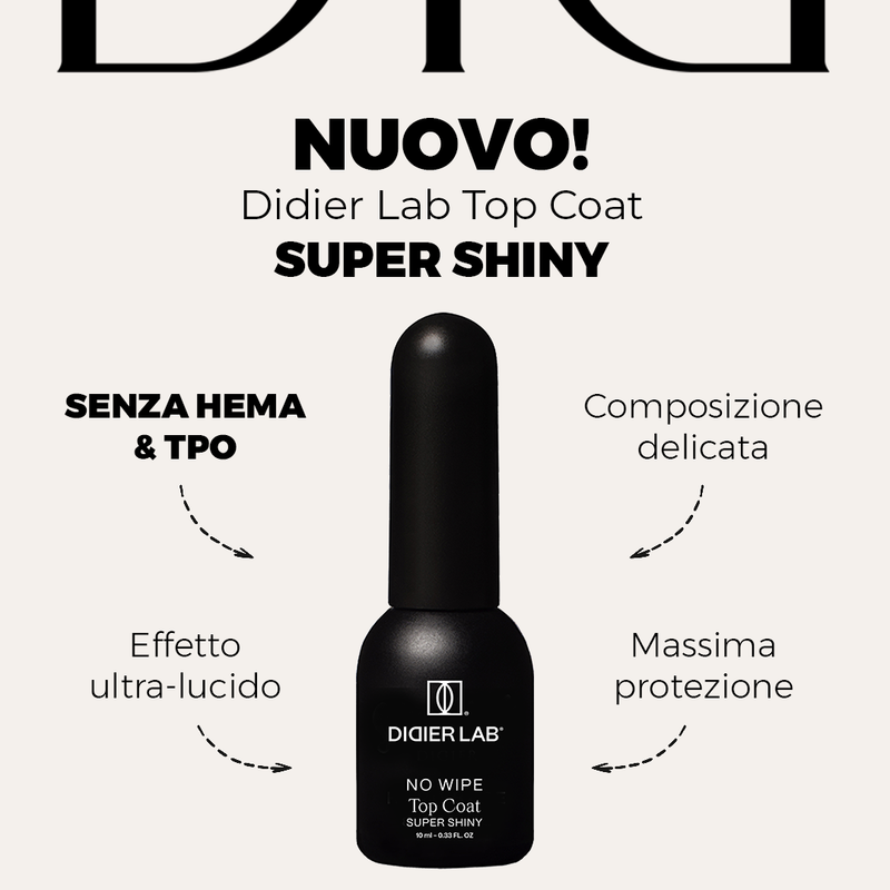 Top Coat No Wipe Super Shiny, Didier Lab, HEMA & TPO free, Clean Formula, 10 ml