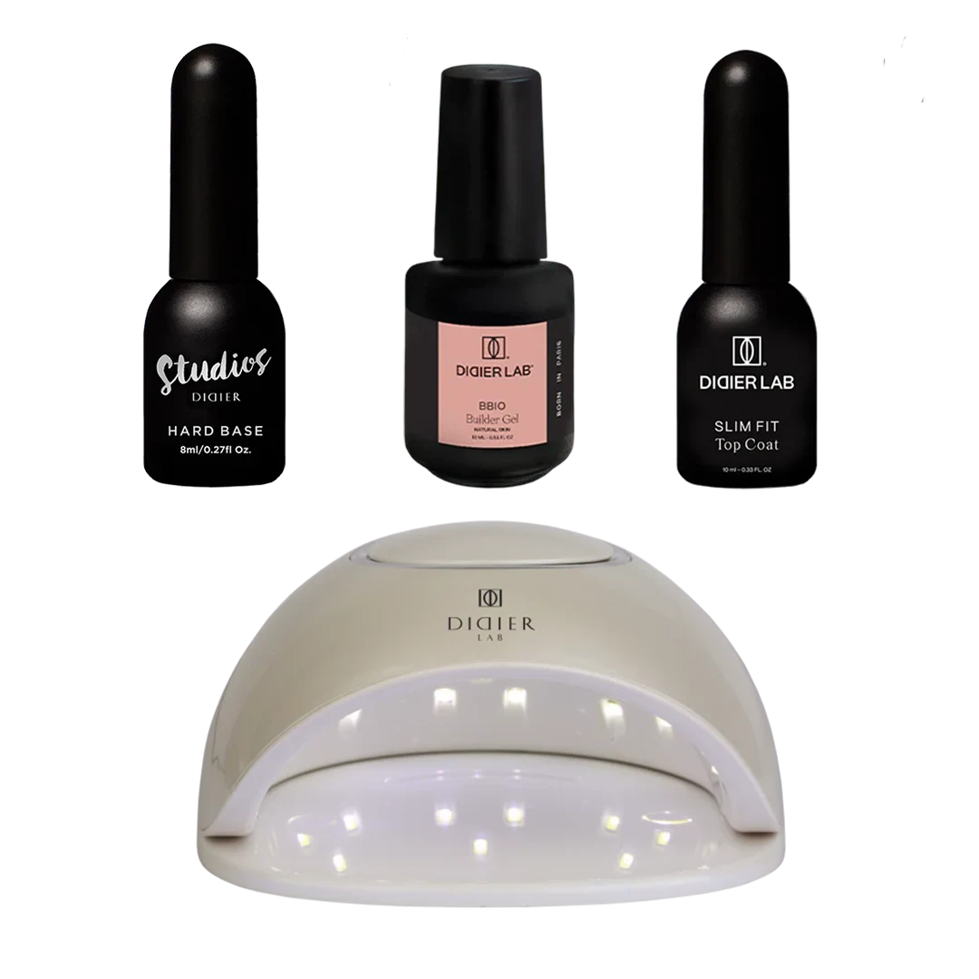 Set Lampada LED/UV + Hard base + Builder Gel BBIO + Top coat no wipe Slim Fit